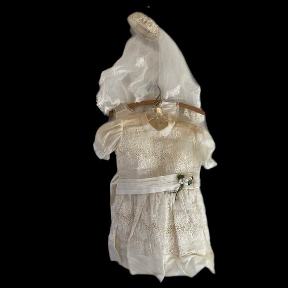 VTG 70-80s Sylvia Original Girl Sz 5 Wedding Dresses & Veil SetOf3 Ivory White - Picture 1 of 15